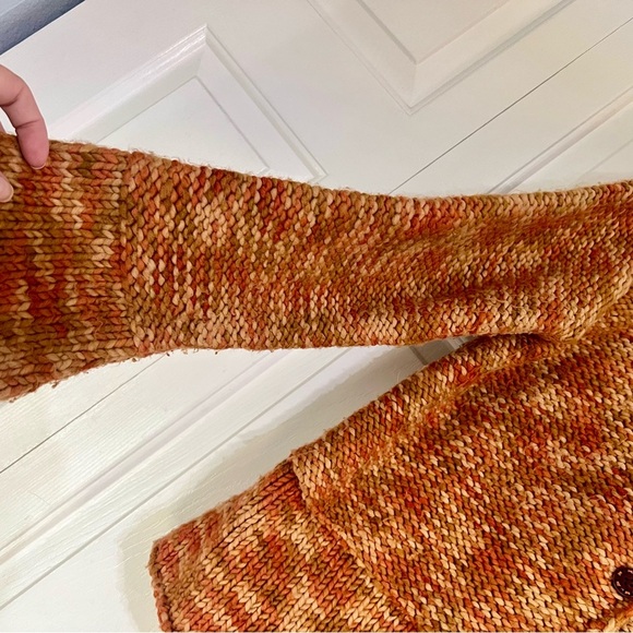 Tinu & Stu Chunky Knit Wool Orange Collared Cardigan Sweater Size Medium Womens - Picture 8 of 9